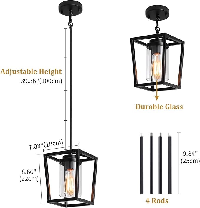 Pendant Lights Kitchen Island,Farmhouse Black Pendant Light Fixture, Lantern Hanging Light Fixture Kitchen Chandelier for Dining Room Foyer Hallway Light