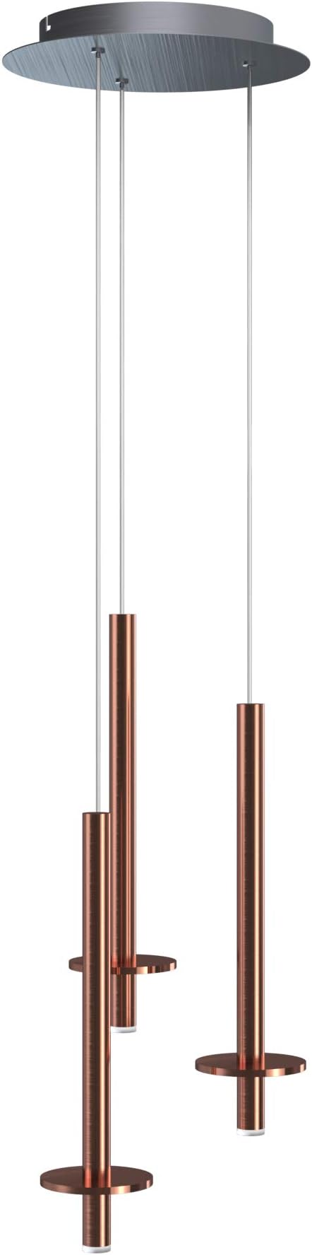 Draco 3 Pendant Lighting Copper – LED Hanging Light Fixture for Kitchen Island, Bar, Foyer – Equilateral Cluster of Mini Metal Rod Pipe Tube Cylinders – Dimmable, Adjustable Wire, Lamp Bulb Included