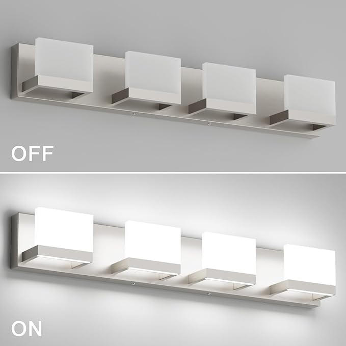 Tipace 4 Lights LED Modern Vanity Light Brushed Nickel Bathroom Lighting Fixture Up and Down Bathroom Wall Light Over Mirror(White Light 6000K)