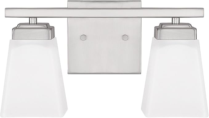 HomePlace by Capital Lighting 114421BN-334 Baxley Modern Soft White Glass Bathroom Vanity Wall Light, 2-Light 200 Total Watts, 7" H x 13" W, Brushed Nickel