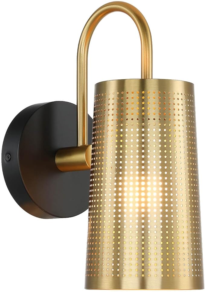 XiNBEi Lighting Wall Sconce Black Gold Bathroom Light Fixture with Cone Iron Shade, Modern Hardwired Sconce Lights Indoor Wall Lamp for Bedroom Bathroom Hallway XB-W430-BS