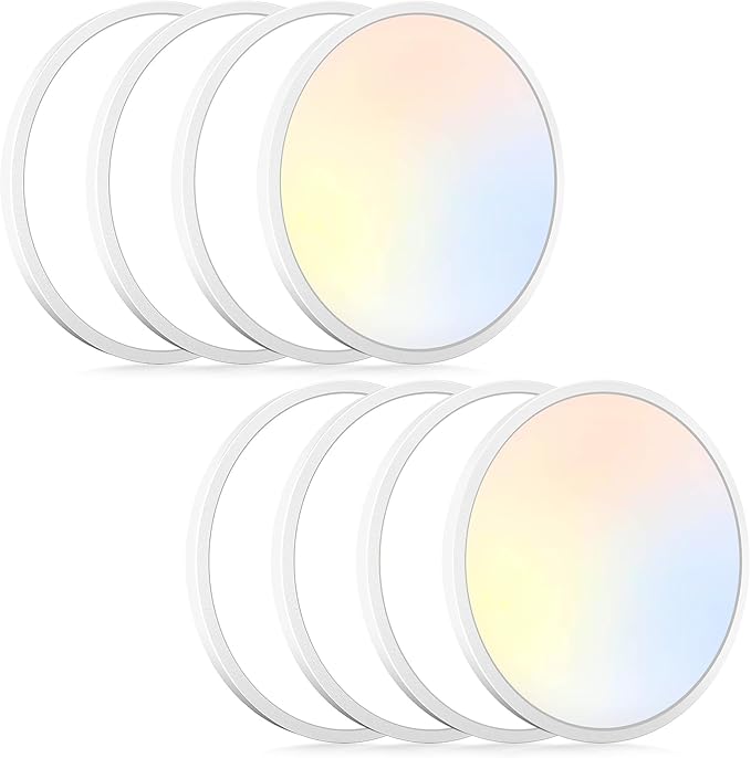 8Pack LED Flush Mount Ceiling Light Fixture, 12Inch 24W, Dimmable&3000K/3500K/4000K/5000K/6500K Adjustable Low Profile Ceiling Lights, 3200LM Modern Lamp for Bedroom, Porch, Kitchen, Hallway, White