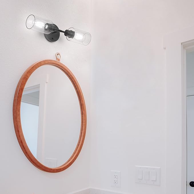 Espird Bathroom Light Fixtures 2 Light Black, Bathroom Vanity Lights Over Mirror, Bathroom Sconces Wall Lighting，Farmhouse Matte Black Bathroom Vanity Light, Modern Vanity Lights with Clear Shades