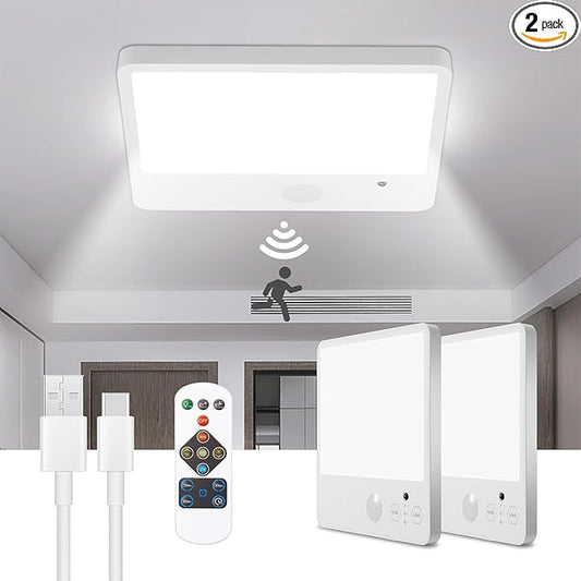 Battery operated ceiling light 2Pack,3 Color Motion Sensor Lights with Remote,Rechargeable ceiling light 7.48in,Wireless Closet Light Battery Operated, Wireless ceiling light for Shower Pantry Stairs