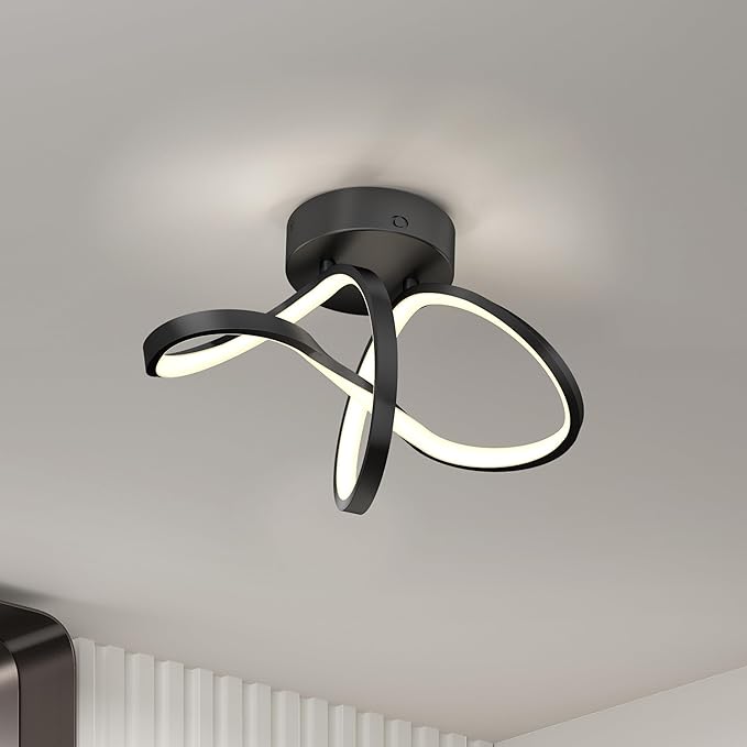 ARTIKA Loop 20W Integrated LED Flush Mount Ceiling Light, Black Modern Fixture for Kitchen, Bedroom, Bathroom, Hallway, 1200 Lumens, Adjustable 3000K-5000K