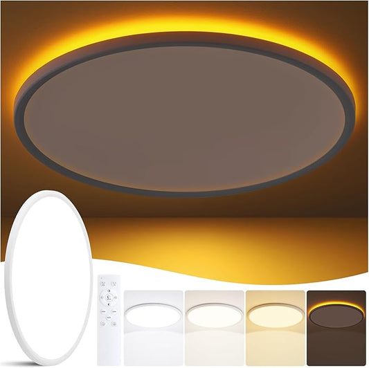 23 Inch Flush Mount Ceiling Light with Night Light, 54W 5400LM, Dimmable LED Ceiling Lights Fixture with Remote Control, 3000K/4000K/6500K Selectable, Slim Bright Bedroom Light Fixture, Round White