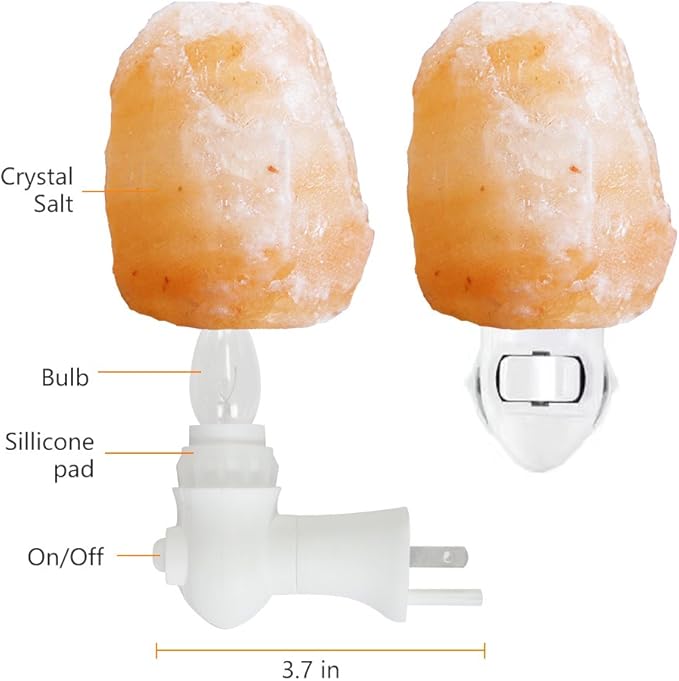 pursalt Himalayan Salt Lamp Night Light Plug in, Certificated 360 Degree Rotatable Wall Plug with Extra 2 Replacement Bulbs Bathroom Bedroom Night Light, Pink Crystal Rock Salt Hand Crafted