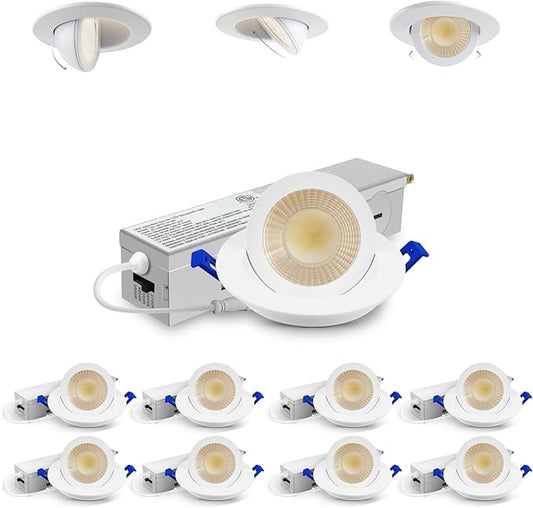 Adetu 2 Inch 5CCT Gimbal Led Recessed Lighting with Junction Box, 360°+90° Adjustable Eyeball Canless Downlight, 2700K/3000K/3500K/4000K/5000K Selectable, 5W Eqv 50W, 550LM Brightness-ETL(White,8Pack)