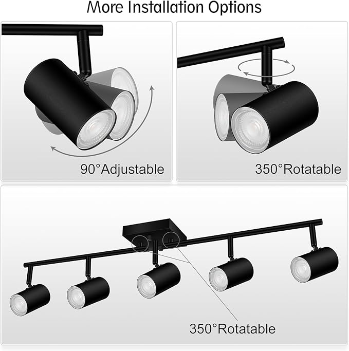 5 Light Track Lighting Fixtures Ceiling, Matte Black Kichen Track Lighting, Rotatable Light Heads, Adjustable Modern LED Track Lights for Kitchen/Living Room/Hallway/Bar,GU10 Bulb Not Included