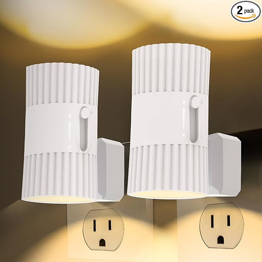 Night Lights Plug into Wall, 90° Rotatable Plug in Night Light with Dusk to Dawn Sensor, 0-100LM Dimmable Wall Light, 3000K Soft Glow Led Nightlight for Bedroom Bathroom Hallway Stairway, 2 Pack