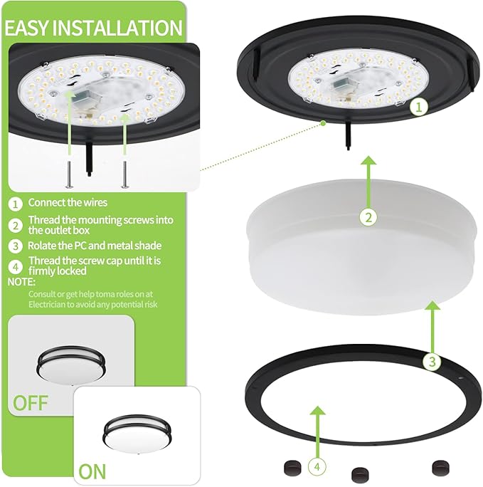 Flush Mount Ceiling Light, 10 inch Dimmable 2200lm 24W[250W Equiv], 3000K/4000K/5000K LED Light Fixture for Bedroom, Kitchen, Hallway, Bathroom, Hallway-2 Pack, Black