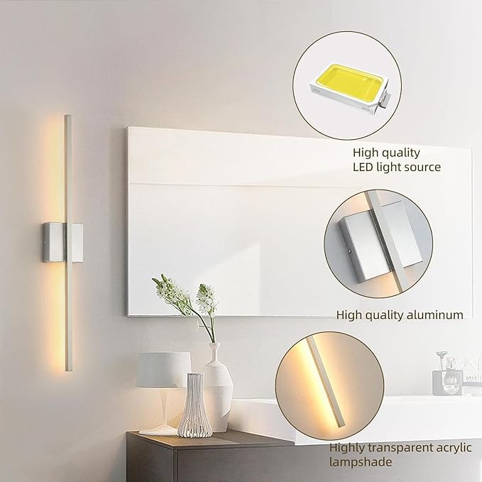 Wall Sconces Set of Two 28'', LED Dimmable Sconces Wall Lighting, Brushed Gold Modern Wall Sconce Light for Bathroom, Living Room, Bedroom, Hardwired 3000K