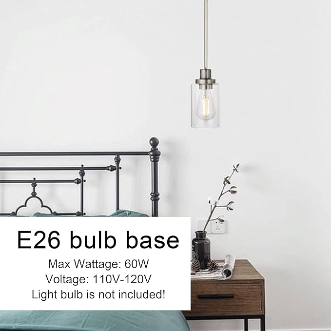 MELUCEE 3 Pack Kitchen Island Pendant Lighting Adjustable Hanging Ceiling Lamp Brushed Nickel Finish with Clear Glass Shade for Bar Dining Room Corridor Living Room Bedside