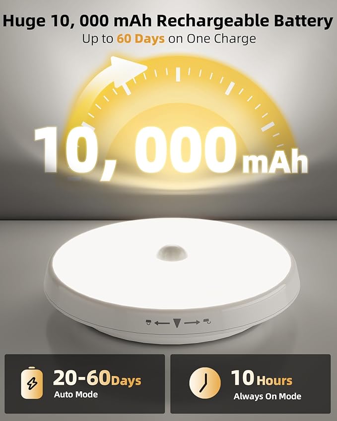 EZVALO Motion Sensor Light Indoor, 10000mAh, 7.1inch, 400LM, Remote Control, Dimmable, LED, Flush Mount, Wireless, Rechargeable, Battery Operated, Cordless, Ceiling Light, Closet Light, No Wiring
