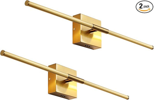 JONATHAN Y 28" Brass Gold Modern Dimmable Integrated LED Wall Sconce, Metal Vanity Light for Bathroom Mirror Bedroom Hallway, Sleek Hardwired Wall Lamp Fixture, 3000K (JYL7022B-SET2)