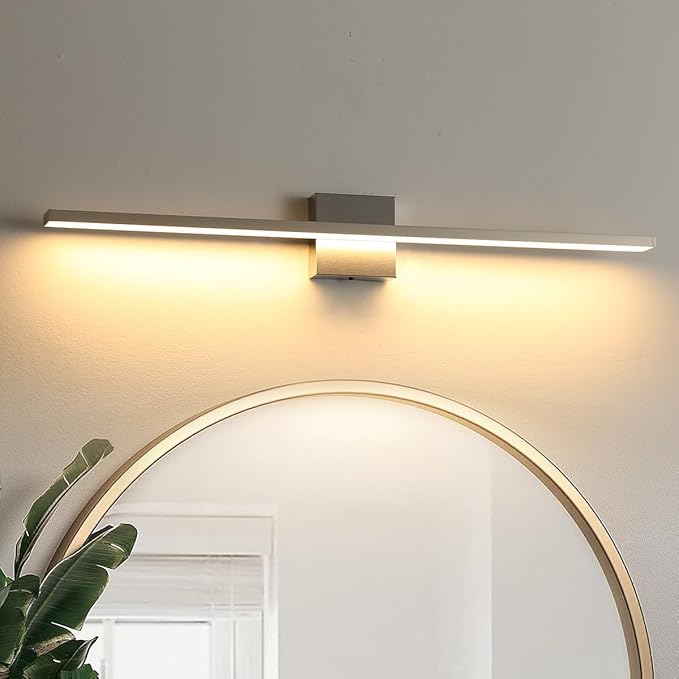 Bathroom Light Fixtures Over Mirror, 32 Inch Brushed Nickel Bathroom Vanity Light, LED Modern Wall Sconce 3000K Bar Vanity Lights for Bathroo