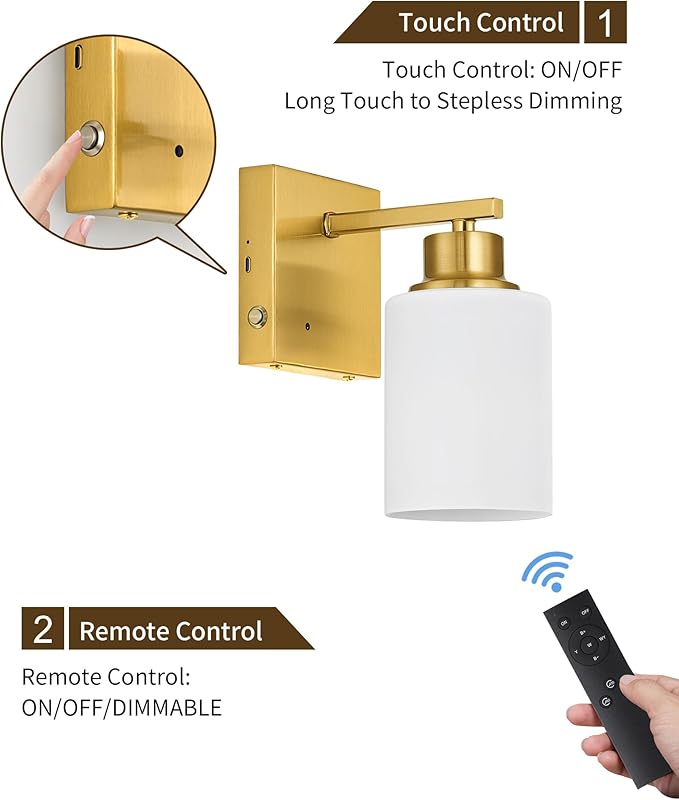 Rayogale Battery Operated Wall Sconce Set of 2, Gold Rechargeable Wall Lights with Timer Function, Easy Install Dimmable Cordless Wall Lamps Sconces Wall Decor for Living Room Bedroom Hallway, 3000K