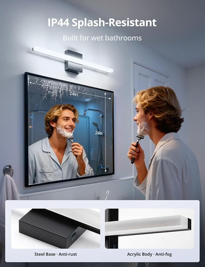 Combuh 24Inch Long Vanity Light for Bathroom 5 Color Adjustable Modern, Bright 14W 1250LM Black Bath Bar Lighting Fixtures Over Mirror IP44 Rustproof Minimalist Led Wall Sconce for Powder Room