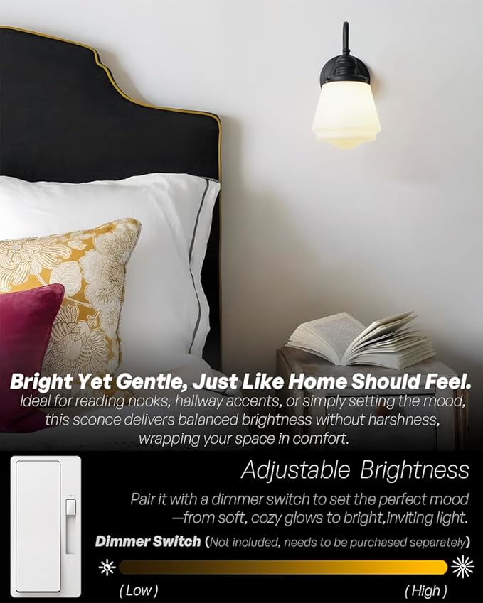 Black Wall Sconce Vintage Farmhouse Bathroom Vanity Light with Frosted Milk White Class Hardwire Sconce Indoor Wall Lamp Light Fixture for Bathroom Mirror Living Room Bedroom Kitchen