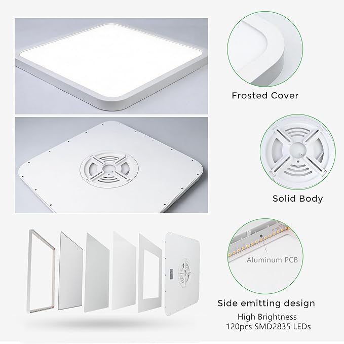 15.7Inch 32W Square LED Ceiling Light Fixtures Flush Mount, 2800K Warm White LED Ceiling Lamp, Surface Mount Modern Ceiling Lights, White Slim Flat Panel Lighting for Bedroom, Kitchen, Bathroom