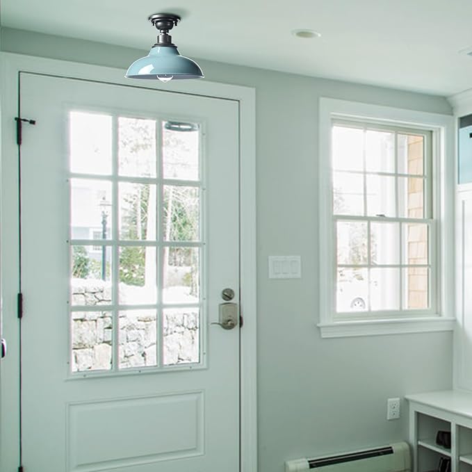 SAMTEEN Farmhouse Semi Flush Ceiling Light 12-Inch Light Blue Flush Mount Barn Ceiling Light Industrial Barn Light Fixture Ceiling Mount for Hallway Foyer Laundry Room