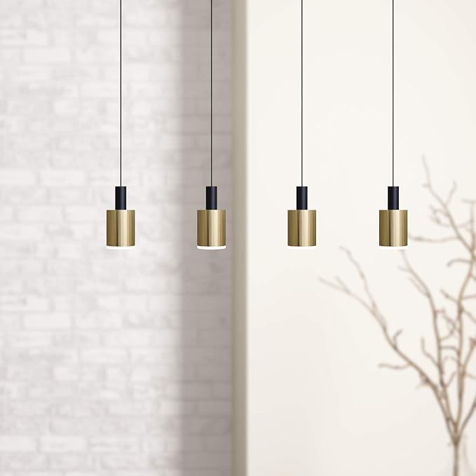 Virgo 4 Mini Pendant Lighting Black-Brass - LED Hanging Light Fixture for Kitchen Island, Bar, Foyer - Cluster Pendants - Dimmable, Adjustable Wire, Lamp Bulb Included