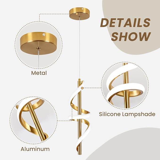 CANEOE Gold Pendant Light Fixtures, Adjustable Modern Pendant Lights Kitchen Island Small Pendant Lighting for Kitchen Island Dining Room Living Room Bedroom Hanging Light Fixtures,1 Pack (Gold,6000K)