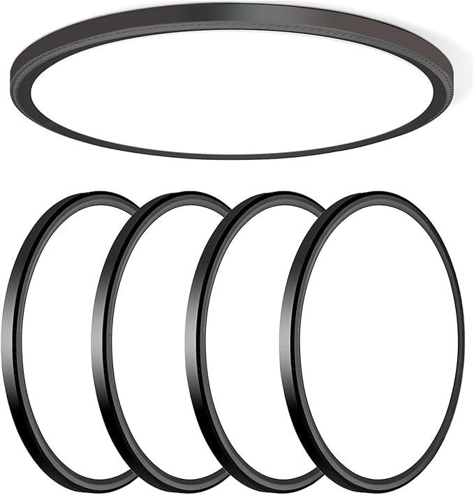 4700lm LED Flush Mount Ceiling Light, Super Slim 16 inch LED Ceiling Light, 5000K LED Ceiling Light for Bedroom, Living Room, Dining Room (Black, Four Pack)