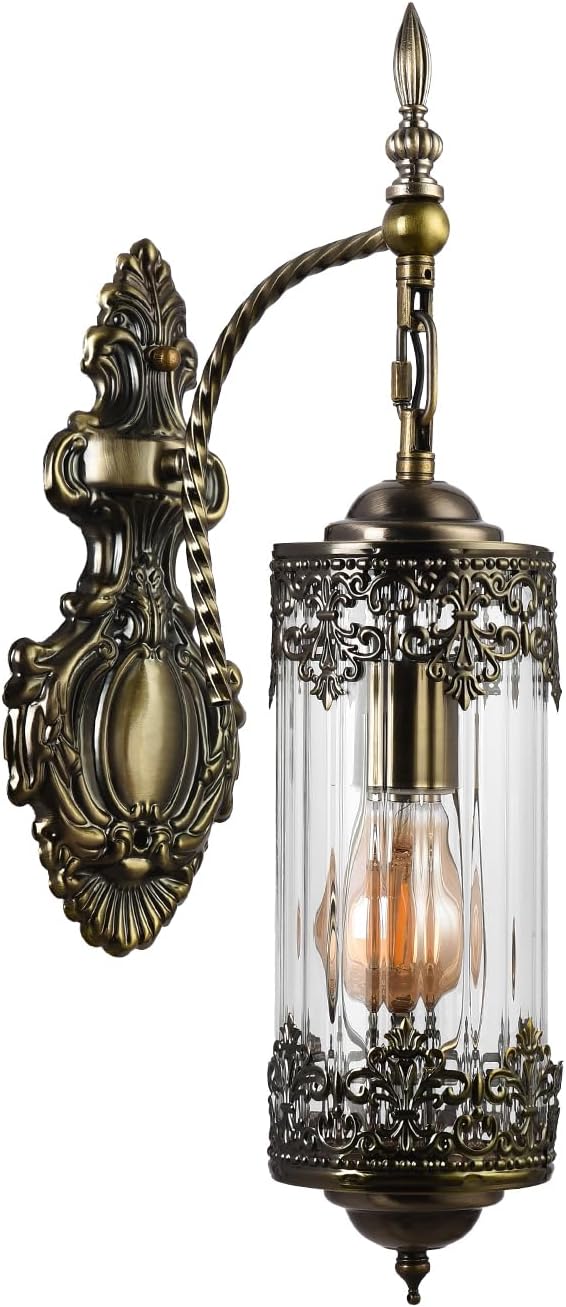 Rustic Wall Sconce with Clear Glass,Vintage Antique Gothic Wall Light Fixture E26 Mid Centry Lantern Bedside Sconces Wall Lighting for Living Room Bathroom Hallway Mirror