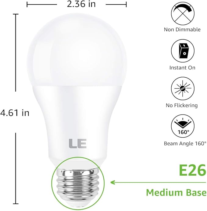 Lepro 100W Equivalent LED Light Bulbs, 14W 1500 Lumens Daylight White 5000K Non-Dimmable, A19 E26 Standard Base, 10000 Hour Lifetime, Pack of 3