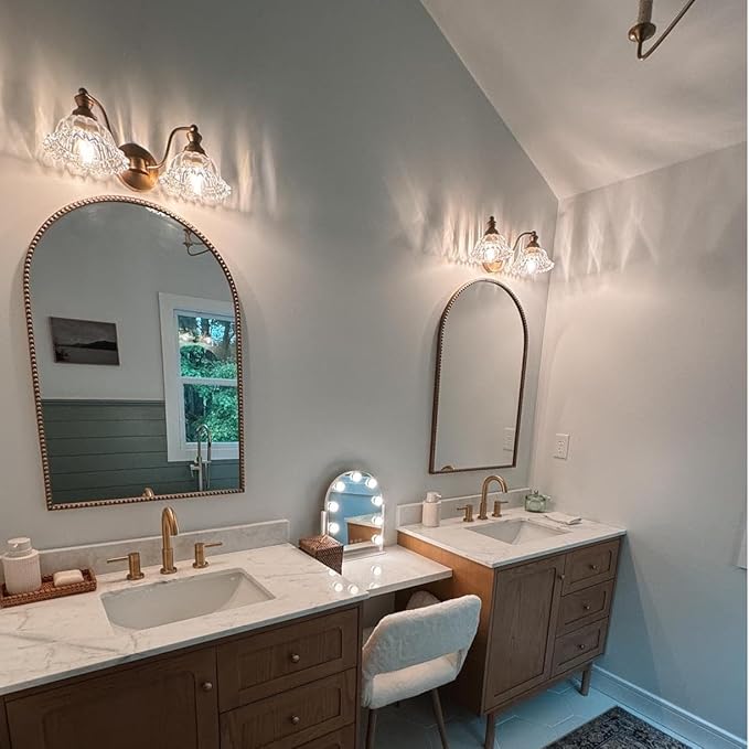 XIEDUN Bathroom Vanity Lights Over Mirror Vintage Bathroom Light Fixtures 2 Light Brass Vanity Lights for Vanity Lighting Fixtures