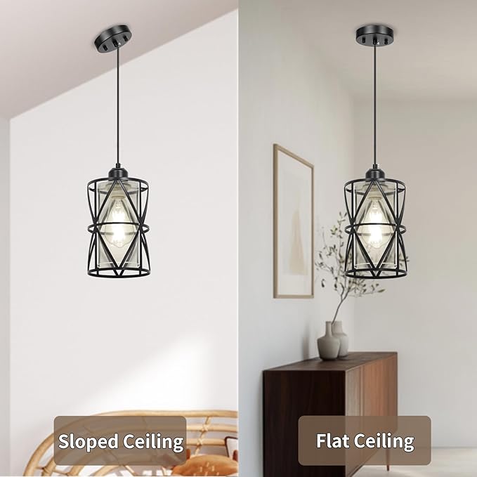 Black Pendant Lights Kitchen Island, Pendant Light with Clear Glass Shade, Modern Kitchen Lights, Hanging Light Fixture for Kitchen Island, Foyer, Dining Room, Entryway