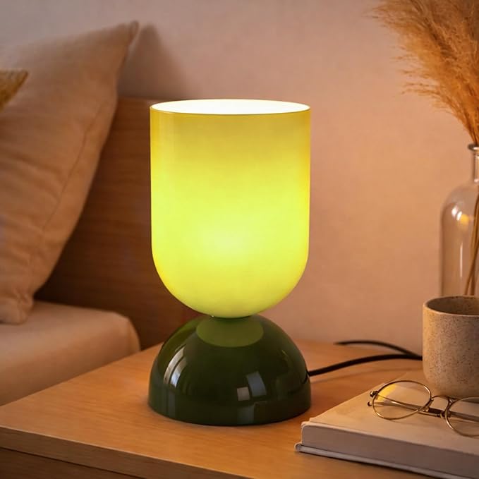 8.9" Modern Glass Table Lamp for Living Room, Dimmable Desk Lamps for Bedroom, UL Listed Nightstand Lamp with Dome Base, End Table Lamps for Side Tables, College Dorm, Office, Glossy Green