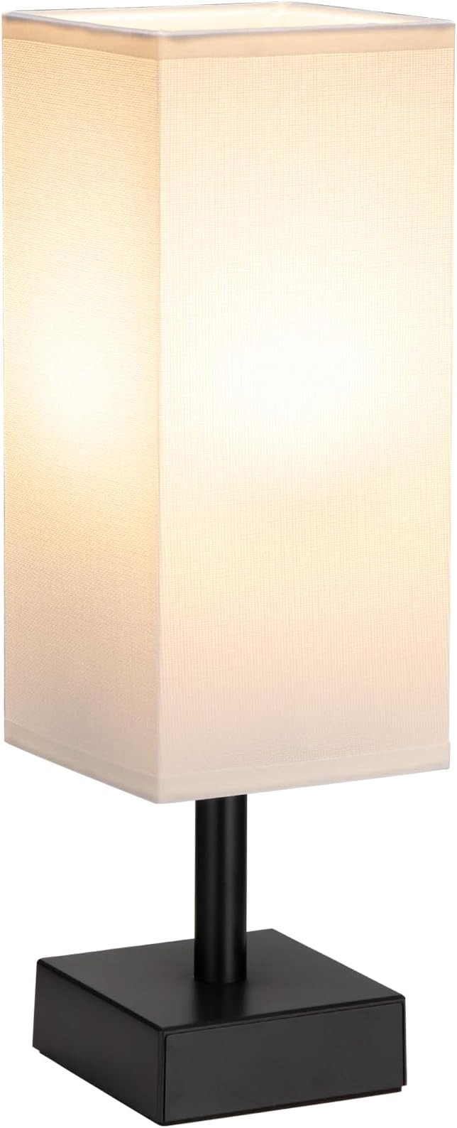 Bedside Lamp for Bedroom with White Shade, Small Lamp for Living Room,End Table, Button Switch(Bulb not Included)
