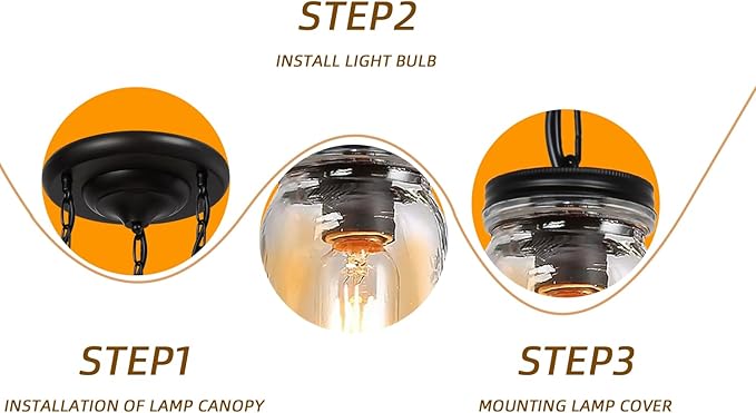 Glass Mason Jar Light Fixtures, 3-Lights Pendant Ceiling Lights Flush Mount - Black Country Farmhouse Lights for Kitchen Dining Room Foyer Stairway Hallway Entryway Porch