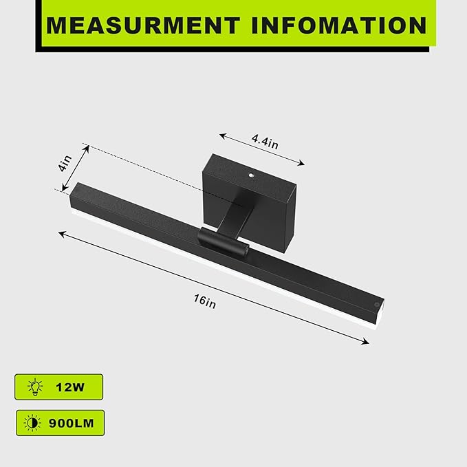 IZORRO Modern Bathroom Vanity Light 16 inch, Rotatable, 12W Dimmable Led Bathroom Light Fixture Over Mirror, Black Vanity Light Bar (5 Color Temperature)