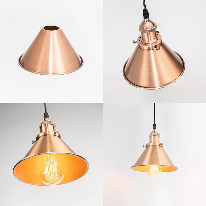 3-Pack Adjusted Wire Length H-Type Track Hanging Light 3.9 Ft Black Cord E26 Base Red Bronze Metal Pendant Light Fixture,Industrial Style Lamp for Aisle Bedroom Balcony(No Bulb,No Track)