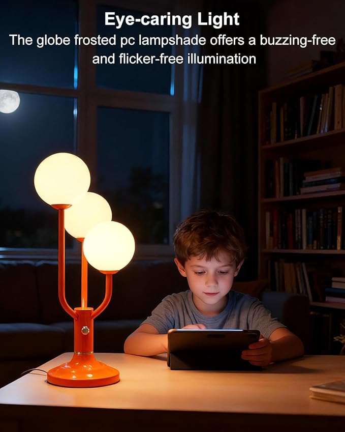 Lightdot Modern Orange Table Lamp for Bedroom, Mid Century Desk Lamp with Globe Lampshade 3000K Warmwhite Dimmable Nightstand Lamp for Living Room Bedside End Table(G9 Bulb Included)