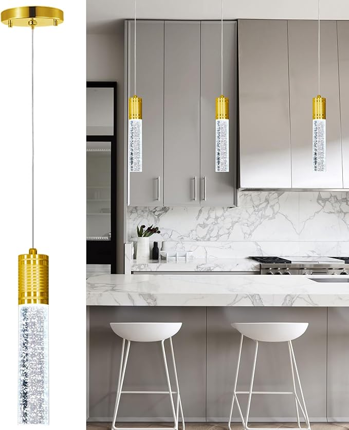 HAIXIANG Linear Chandeliers LED Pendant Lights for Kitchen Island Fixtures Bubble Crystal Chandeliers 6000K Daylight LED Bulbs Mini Pendant Lighting for Island Modern Pendant Light Fixtures