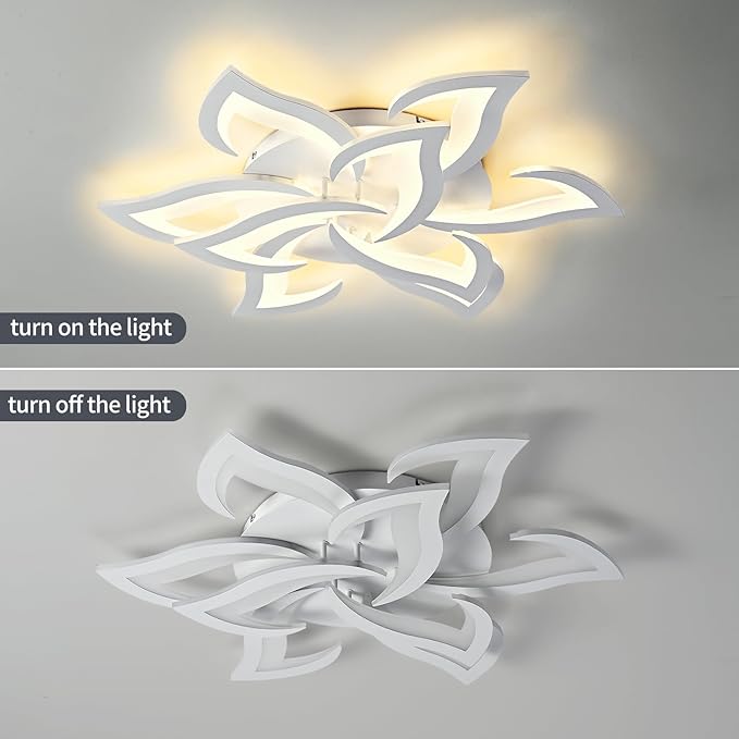 Modern Ceiling Light with APP & Remote Control, Dimmable LED Flush Mount Chandelier with 3-Color Temperatures, White Acrylic Flower Ceiling Light Fixture for Living Room Dining Room Bedroom Kitchen