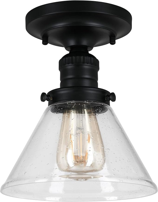 Design House Augustin Ceiling Light, 1-Light, Semi-Flush, Seeded Glass Glow, Dimmable, E26 Socket, Durable Metal Frame, Black, 7.9 in L x x 7.9 in W x 9.1 in H, 589069-BLK