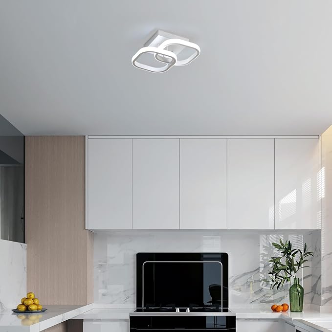 DELIPOP Small Ceiling Light, Square Modern LED Ceiling Light Fixture, 6500K Cool White Light Acrylic Hallway Light Fixture Ceiling Lamp for Hallway Kitchen Study Bedroom Living Room (White)