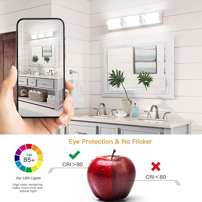 Sytmhoe Bathroom Vanity Light Brushed Nickel,Modern 24 inch LED Vantity Light Fixtures for Mirror,24W 6000K Warm White Wall Sconces Bathroom Lighting Fixture Over Mirror（Cool White 6000k）