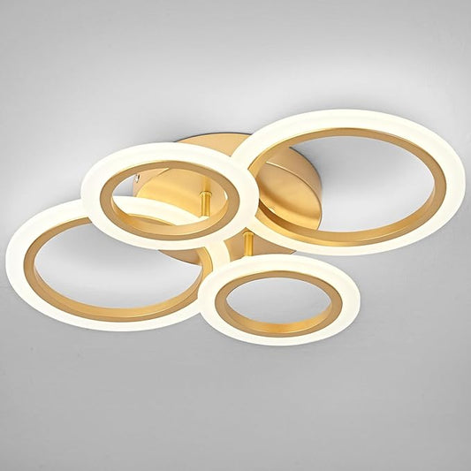 Vikaey Modern LED Flush Mount Ceiling Light, 4 Rings Gold Close to Ceiling Light Fixtures, Kitchen Lighting Fixture Lamp for Bedroom, Living Room, Laundry Room, 4000K Not Dimmable