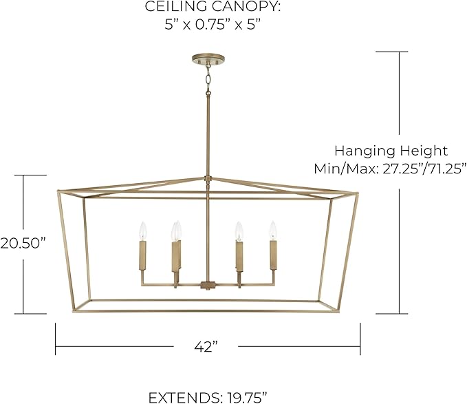Capital Lighting 837661PN Thea Symmetrical Clear Line Island/Linear Pendant, 6-Light 360 Total Watts, 21" H x 42" W, Polished Nickel