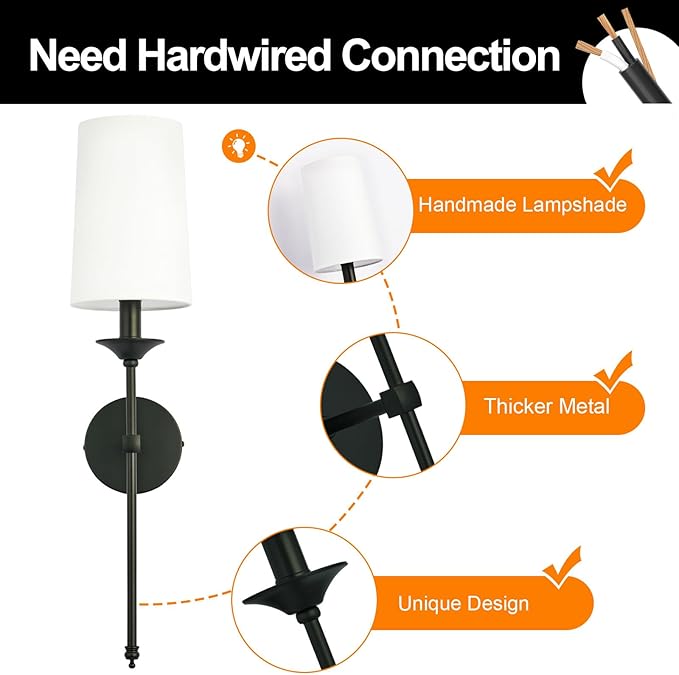 PASSICA DECOR Wall Sconce Set of 2 Hardwired Candle Terrace Wall Light Vintage Lamp for Bedroom Living Room Dining Farm House Light Fixture