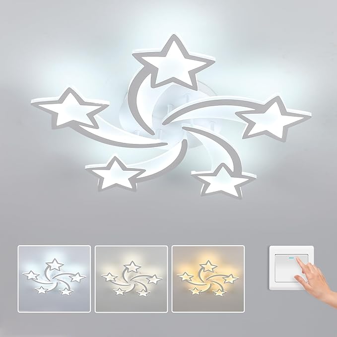 Goeco Kids Ceiling Light, 3 Light Modes (3000K/4500K/6000K) Modern Acrylic LED Close to Ceiling Light Fixture, White Star Shape Flush Mount Lamp for Kids Room, Nursery, Bedroom, Living Room