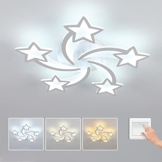 Goeco Kids Ceiling Light, 3 Light Modes (3000K/4500K/6000K) Modern Acrylic LED Close to Ceiling Light Fixture, White Star Shape Flush Mount Lamp for Kids Room, Nursery, Bedroom, Living Room