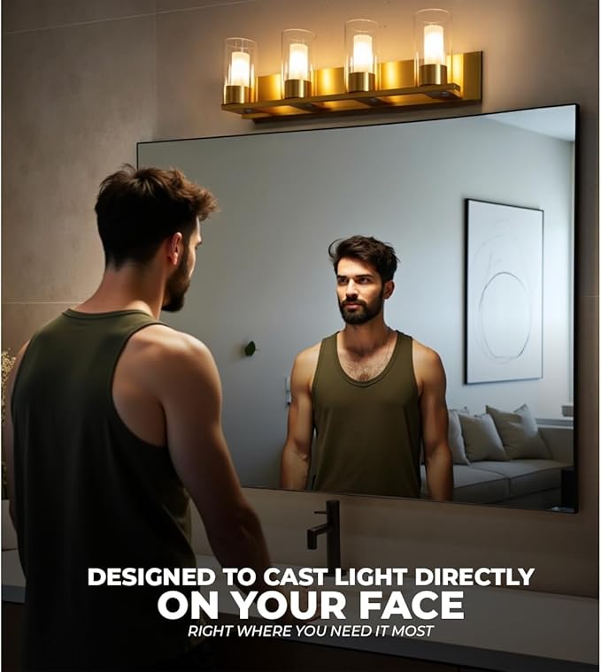 LYTIO 4-Light LED Vanity Bar Light – Modern Bathroom Wall Lamp to Install Over The Sink or Mirror - Includes LED Bulbs (Brass)