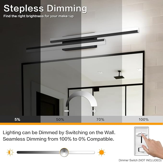 PRESDE 40 Inch LED Bathroom Vanity Light Bar, Modern Black Wall Lighting Fixture Over Mirror 5CCT